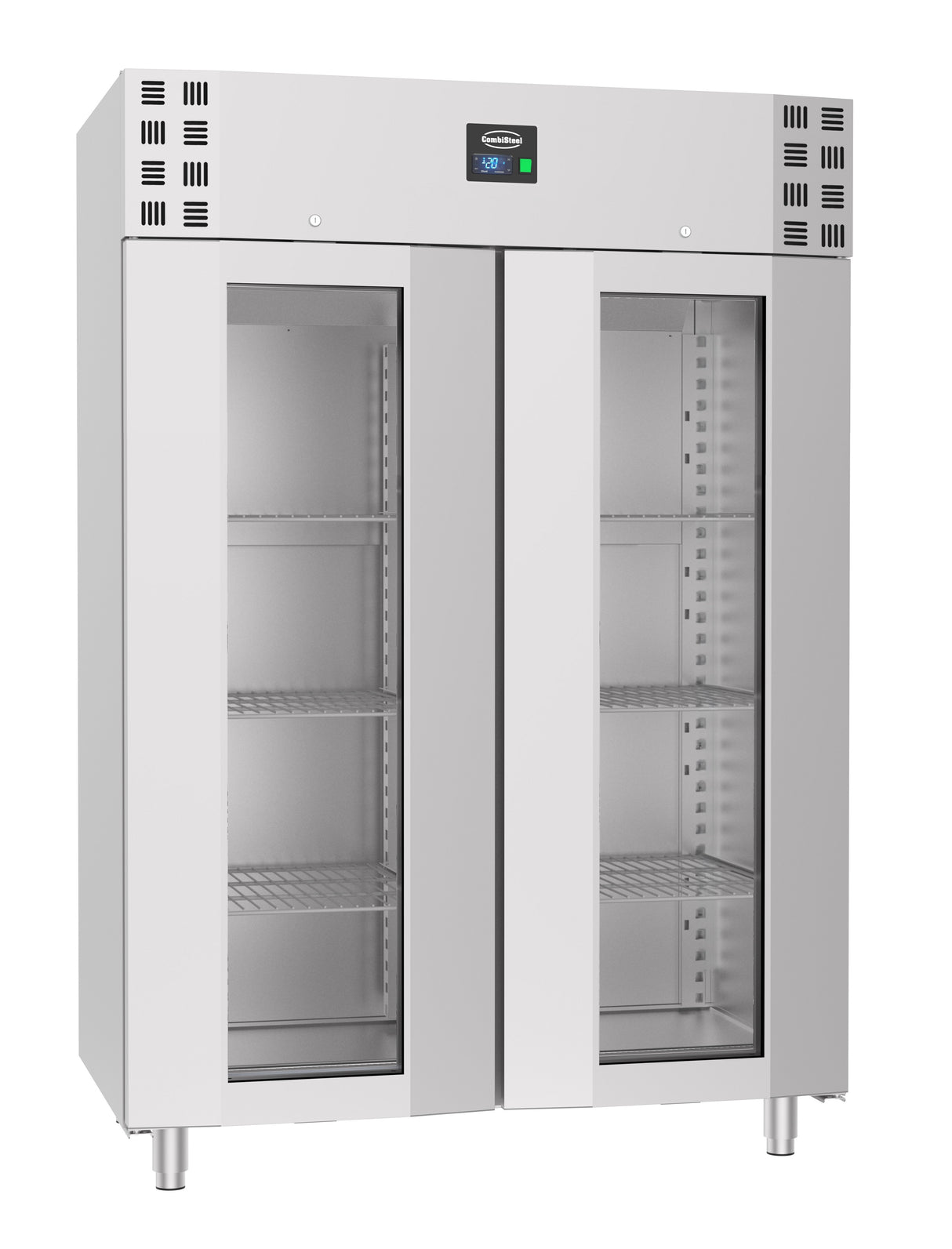 RVS Glasdeur Vrieskast | Mono Block | 1400L | 2 Deuren | -10°C/-22°C | Geforceerd | 1400x810x2050(h)mm