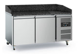 RVS Pizzawerkbank 390 Liter | +2°C en +8°C | 2 Deuren | Zwart Graniet | Met Wielen | 1515x800x1000(h)mm
