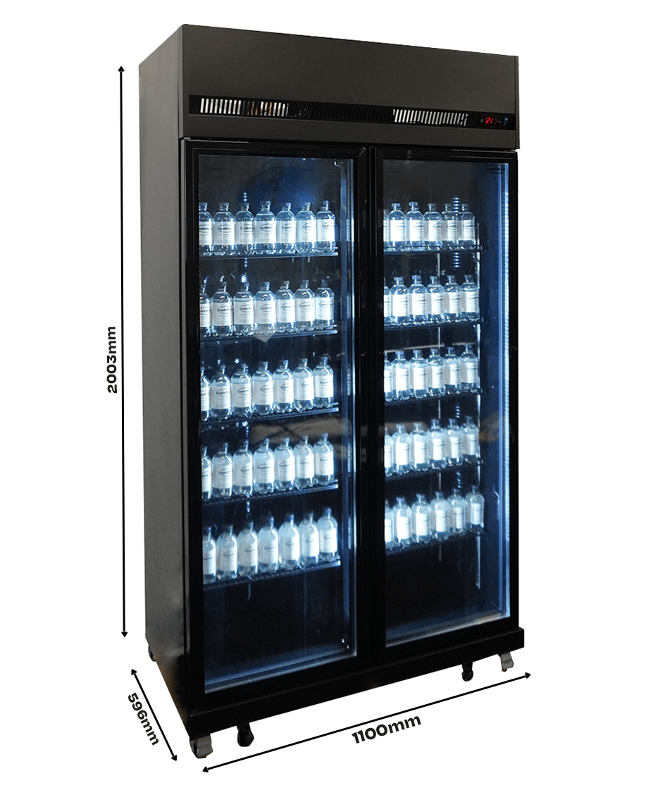 Glasdeur Koelkast Zwart | 770L | 2 Glasdeuren | 0°C/+10°C | Geforceerd | 1100x525x1911(h)mm