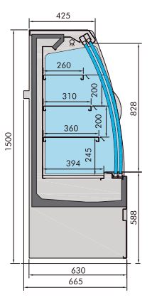Wandkoeling zwart | Schuifdeuren | 3 schappen | +2°C/+4°C | Geforceerd | 1310x665x1500(h)mm