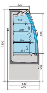 Wandkoeling zwart | Schuifdeuren | 3 schappen | +2°C/+4°C | Geforceerd | 1310x665x1500(h)mm