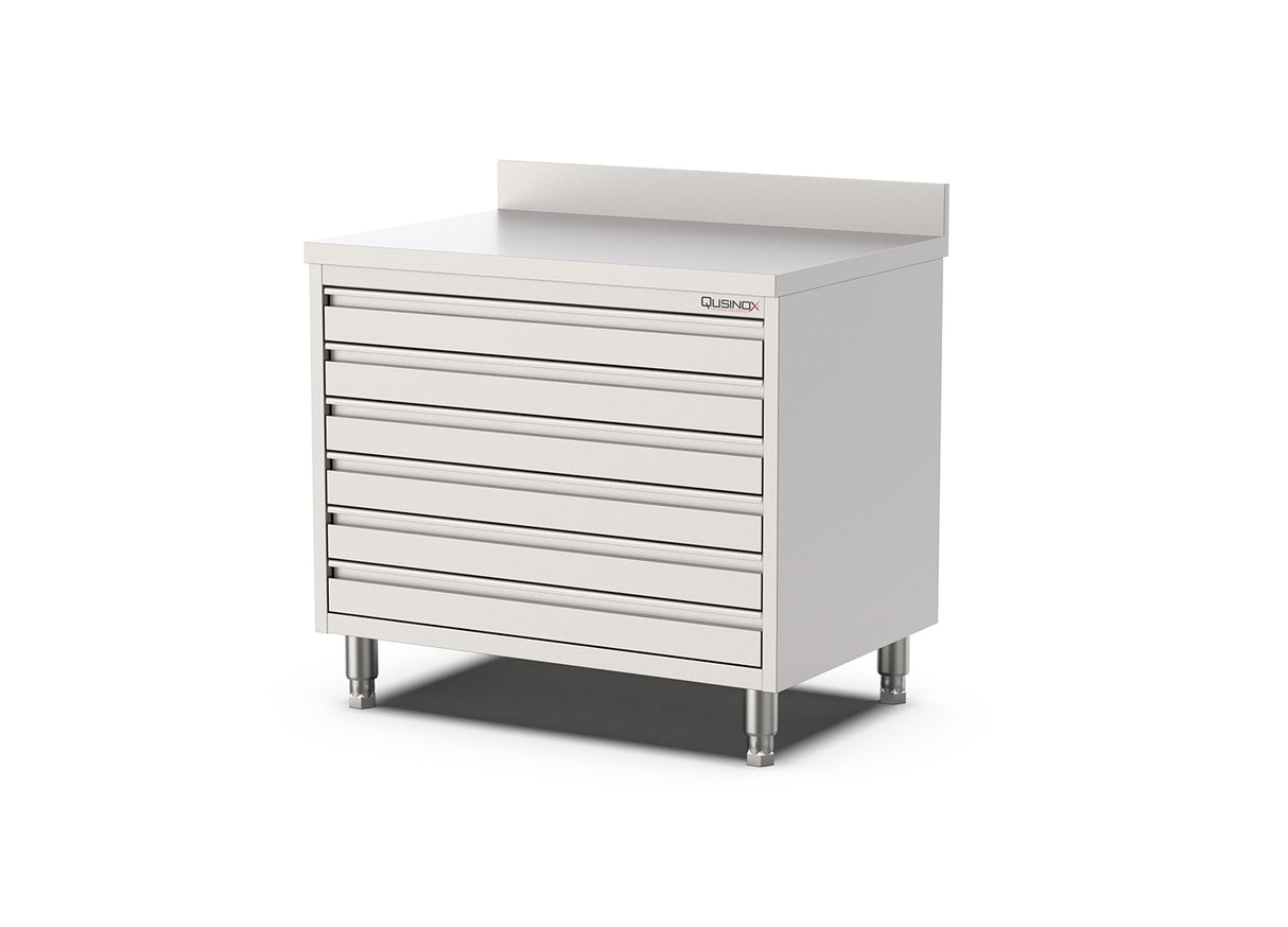 RVS Horeca Werkbank met 6 laden | Opstaande rand | 1000x700x900mm