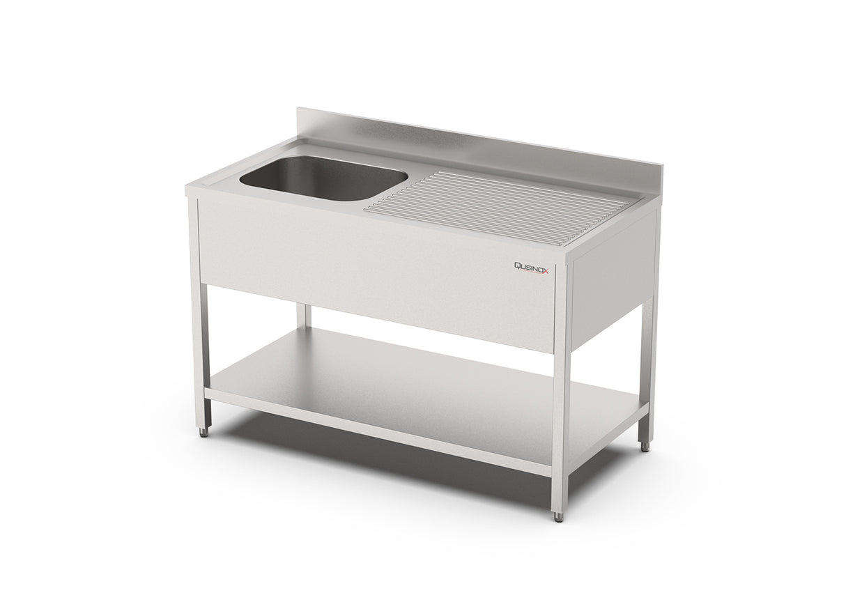 RVS Spoeltafel met bodemschap | Demontabel | 2 Bak Rechts | Opstaande rand | 1600x700x900(h)mm