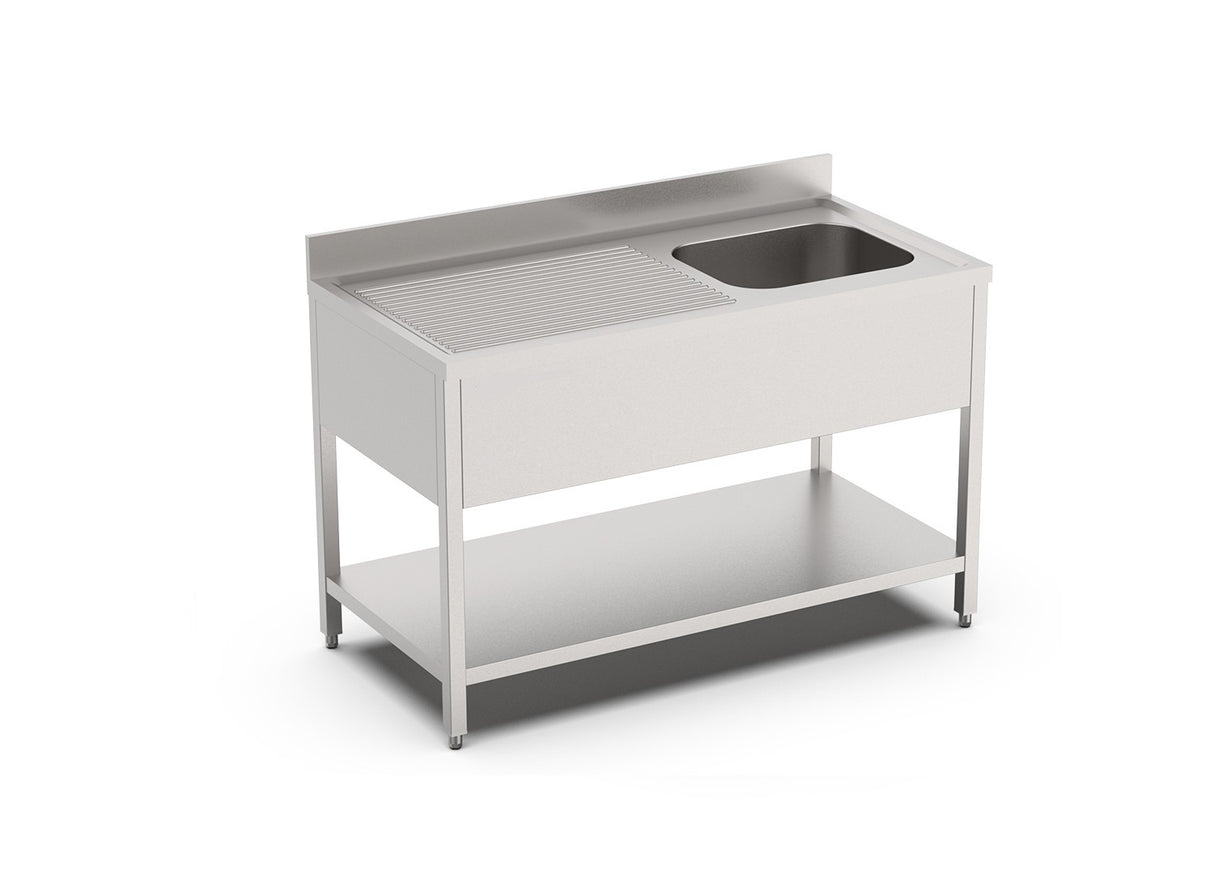 RVS Spoeltafel met bodemschap | Demontabel | 1 Bak Rechts | Opstaande rand | 1000x700x900(h)mm