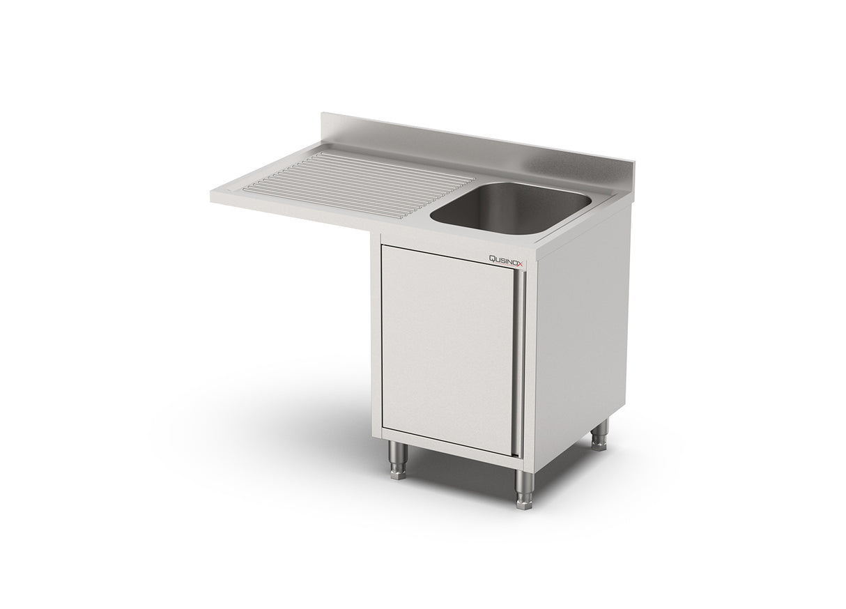 RVS Spoeltafel voor vaatwasser voorlader met Draaideur | 1 bak Links 400x500x250 | 1200x700x900(h)mm