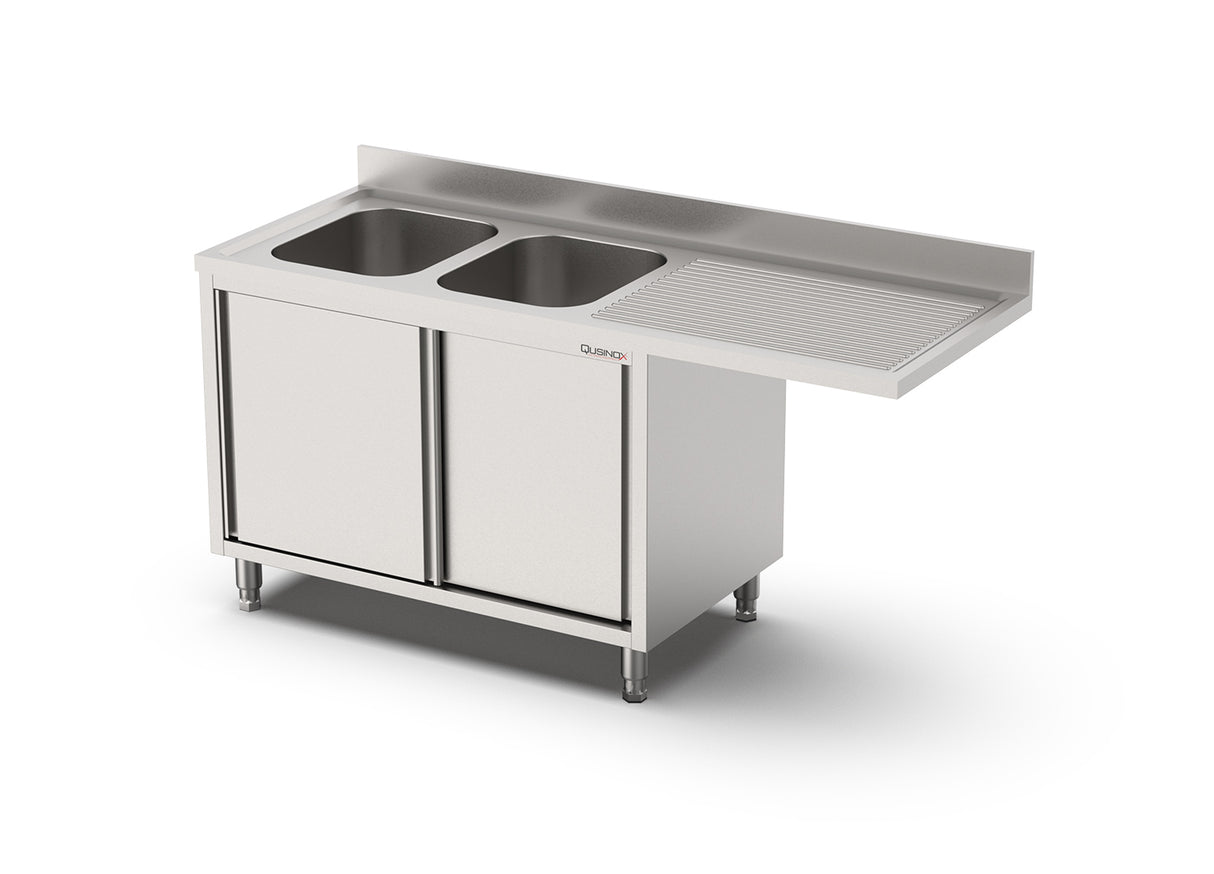 RVS Spoeltafel voor vaatwasser voorlader met Draaideur | 2 bak Rechts 500x500x300 | 2000x700x900(h)mm