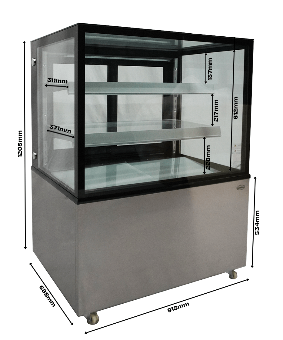 Koelvitrine | 270L | Zwart/RVS | +2°C/+8°C | 3 Schappen | 915x675x1210(h)mm