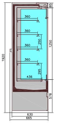 Wandkoeling Jamie | Zwart | +2°C/+8°C | Geforceerd | 5 Schappen met Nachtgordijn | 2.3kW | 1935x665x1920(h)mm