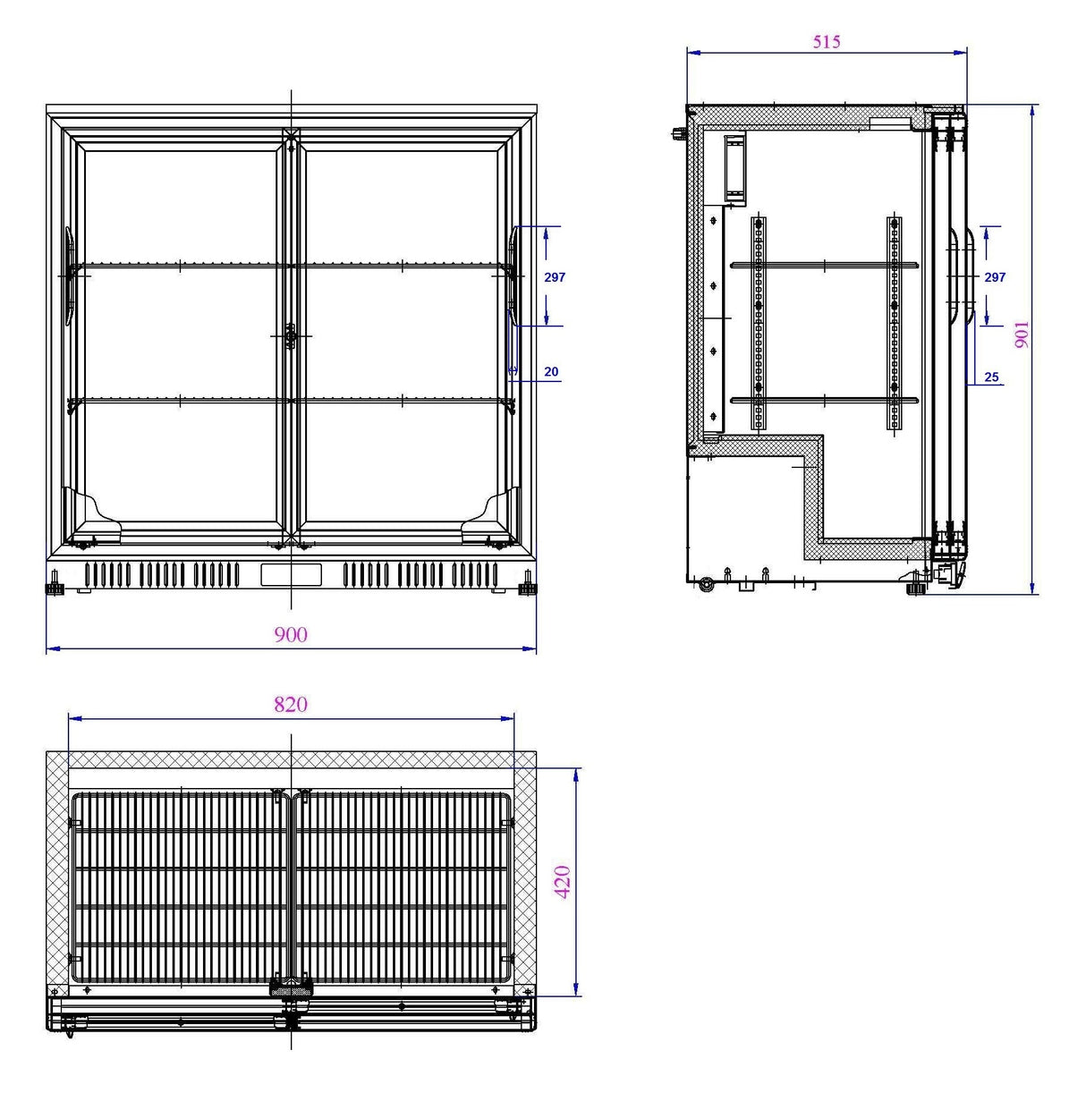 Barkoeler | Schuifdeuren | Zwart | 208L | 0°C/+10°C | Statisch + Ventilator | 900x520x900(h)mm