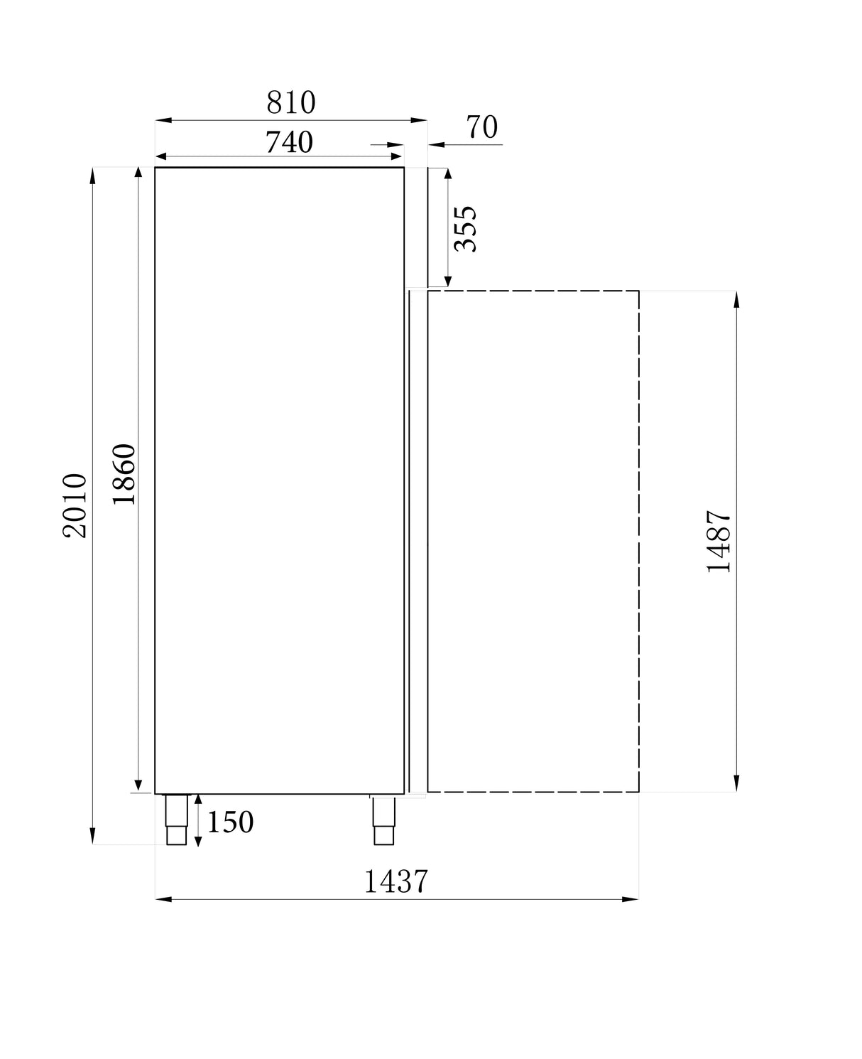 RVS Vrieskast | 1200L | -10°C/-20°C | Statisch met ventilator | 1340x810x2010(h)mm