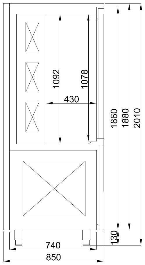 Blastchiller PRO LINE | 15 Niveaus (1/1 GN) | Max. 35kg (Koelen) / 30kg (Vriezen) | 3.5kW (230V) | 800x850x2010(h)mm