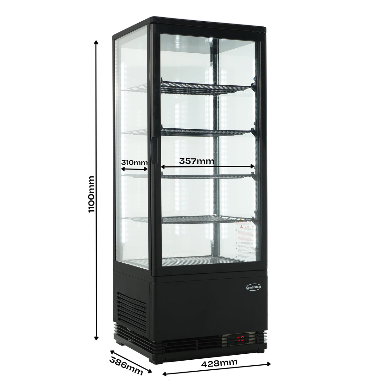 Koelvitrine | 98L | Zwart | 0°C/+12°C | 5 Niveaus | 428x386x1110(h)mm