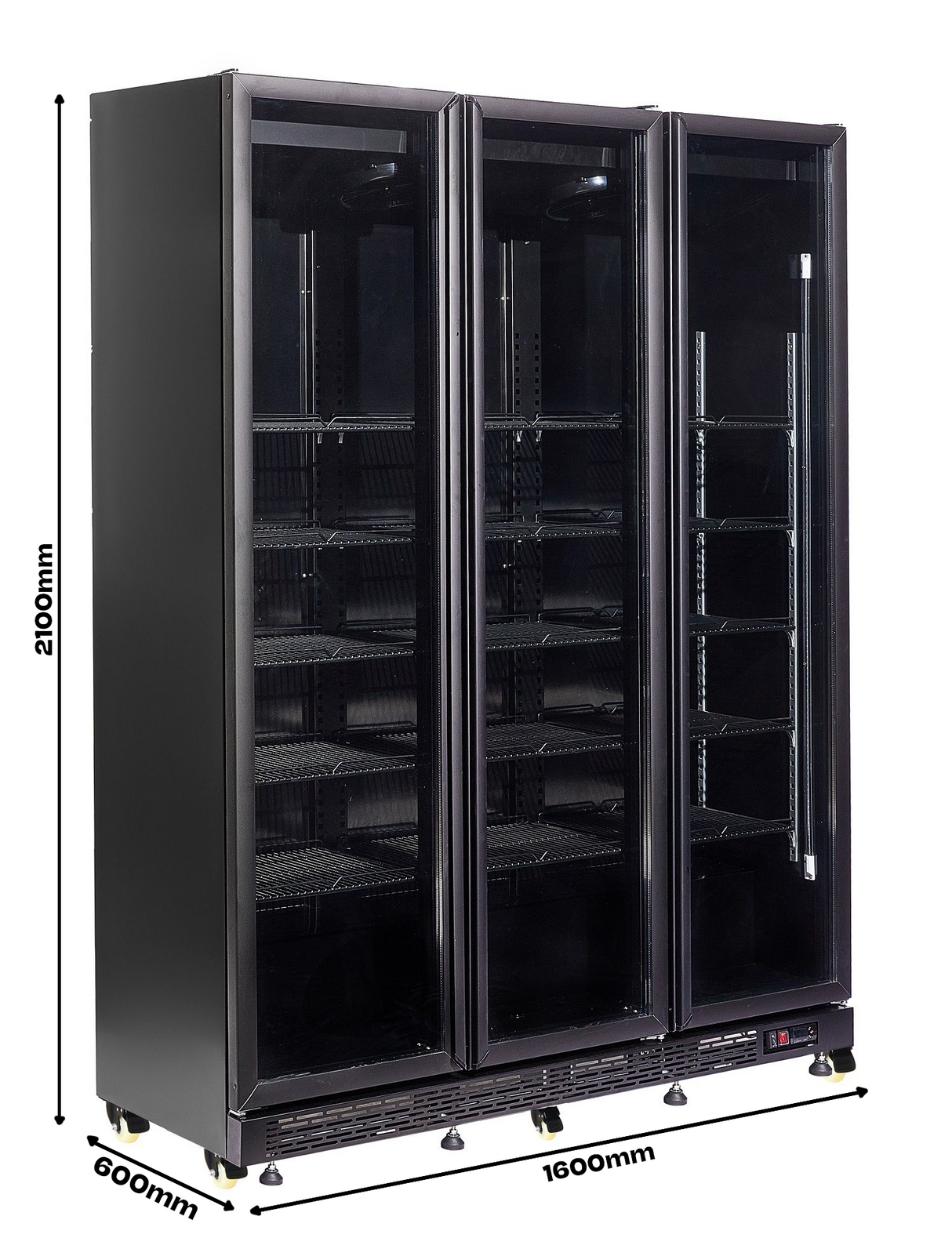 Glasdeur Koelkast | 1200L | Zwart | +2°C/+10°C | Geforceerd | Draaideuren | Anti-Condens Verwarming | 1600x600x2100(h)mm