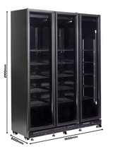 Glasdeur Koelkast | 1200L | Zwart | +2°C/+10°C | Geforceerd | Draaideuren | Anti-Condens Verwarming | 1600x600x2100(h)mm
