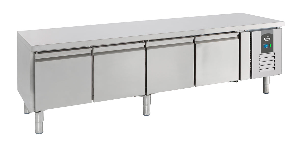 Koelwerkbank | Laag Model | 420L | 4 Deuren | +2°C/+8°C | Geforceerd | 2230x700x650(h)mm