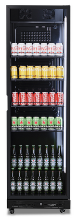 Glasdeur koelkast NAP-360 | 375L | Zwart | +2/+10 ºC | Geforceerd | Wielen | 4595x620x1950(h)mm