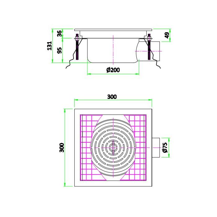 RVS Inbouw Vloerput 300 | Combisteel 7075.0100 | 300x300x131(h)mm