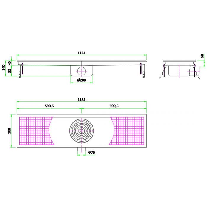 RVS Inbouw Vloerput 1181 | Combisteel 7075.0110 | 1181x300x140(h)mm