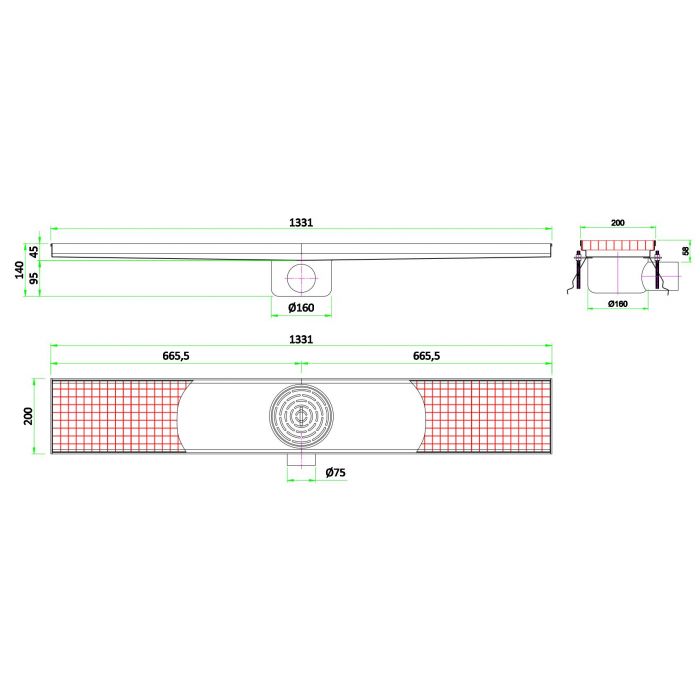 RVS Inbouw Vloerput 1331 | Combisteel 7075.0135 | 1331x200x140(h)mm