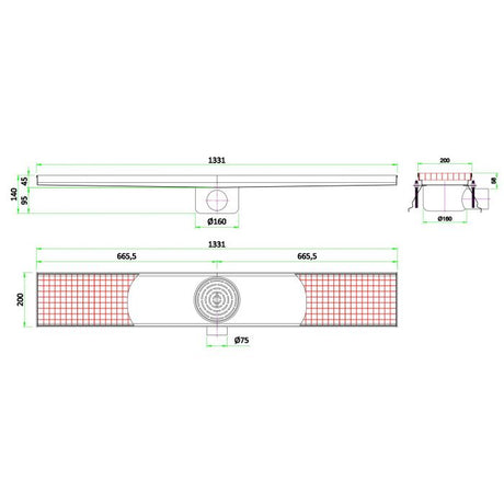 RVS Inbouw Vloerput 1331 | Combisteel 7075.0135 | 1331x200x140(h)mm