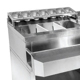 Bar-Cocktailstation | RVS | Spoelbak met Glazenspoeler | IJs en Ingrediëntenbakken | Flessenrek | GN-Bakhouder | 1 Deur en Open Vak | Achteropstand | 1340x700x875/990(h)mm