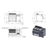 Bar-Cocktailstation | RVS | Spoelbak met Glazenspoeler | IJs en Ingrediëntenbakken | Flessenrek | GN-Bakhouder | 1 Deur en Open Vak | Achteropstand | 1340x700x875/990(h)mm