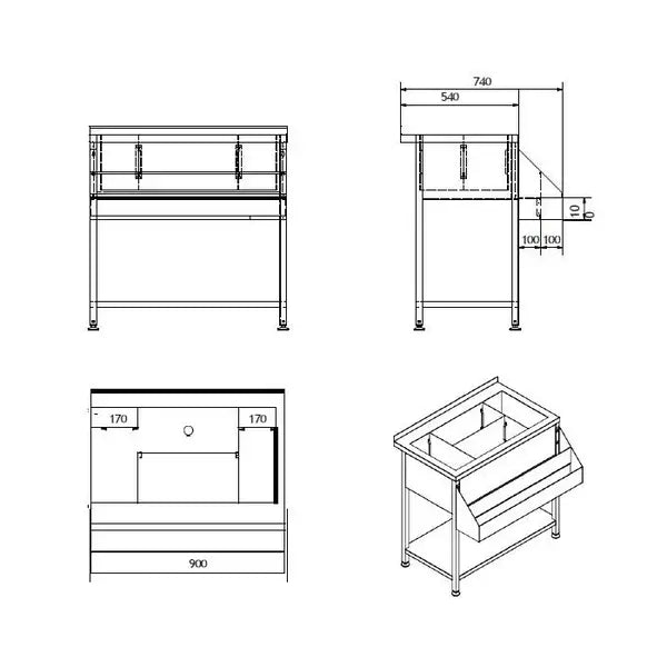 Bar Cocktailstation | RVS | IJsbak Ingrediëntenbak met Flessenrek | Bodemschap | Achteropstand | 900x740x900(h)mm