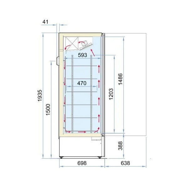 Combisteel Glasdeur Vrieskast Wit | 353L | 1 Deuren | -16°C/-18°C | Geforceerd | 520x740x1935(h)mm | 7295.0075