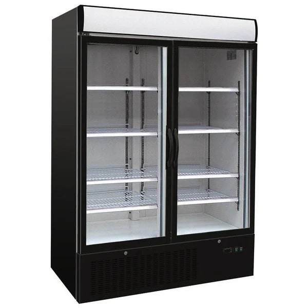 Combisteel Glasdeur Koelkast Zwart | 1079L | 2 Deuren | +2°C/+8°C | Geforceerd | 1370x700x1990(h)mm | 7450.0140