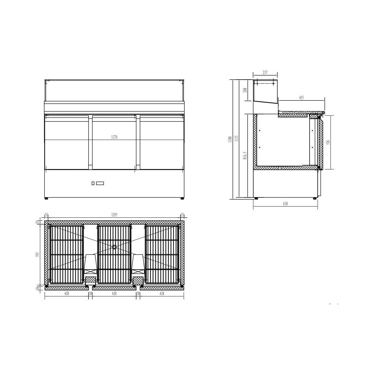 Combisteel Pizza Koelwerkbank | 444L | 3 deuren | +2°C/+8°C | 8x 1/6 GN | Statisch | 1368x700x1090(h)mm | 7450.0220