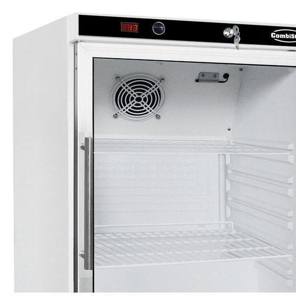 Combisteel Glasdeur Koelkast Wit | 130L | 1 Glasdeur | +2°C/+8°C | Statisch + Ventilator | 600x585x855(h)mm | 7450.0552
