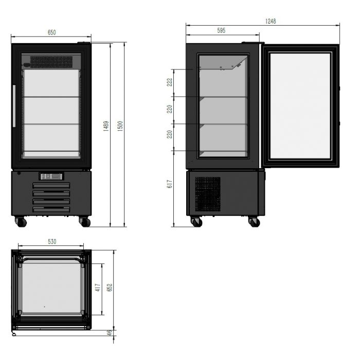 Combisteel Gebaksvitrine | 280L | Zwart | +2°C/+8°C | Geforceerd | 5 Schappen | 650x650x1500(h)mm | 7450.0840