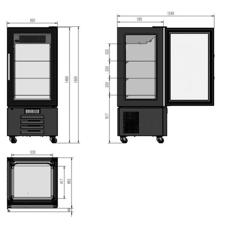 Combisteel Gebaksvitrine | 280L | Zwart | +2°C/+8°C | Geforceerd | 5 Schappen | 650x650x1500(h)mm | 7450.0840