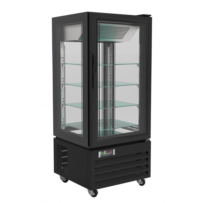 Combisteel Gebaksvitrine | 280L | Zwart | +2°C/+8°C | Geforceerd | 5 Schappen | 650x650x1500(h)mm | 7450.0840