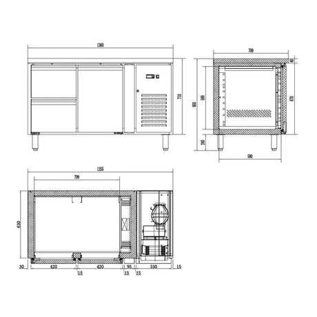 Combisteel Koelwerkbank | ENERGY LINE | 190L | 1 deur 2 laden | +2°C/+8°C | Geforceerd | 1360x700x860(h)mm | 7450.5015