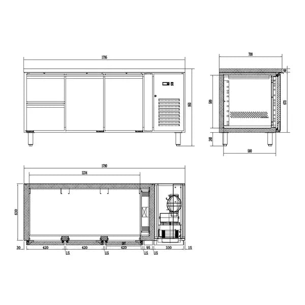Combisteel Koelwerkbank | ENERGY LINE | 291L | 2 deuren 2 laden | +2°C/+8°C | Geforceerd | 1795x700x860(h)mm | 7450.5020