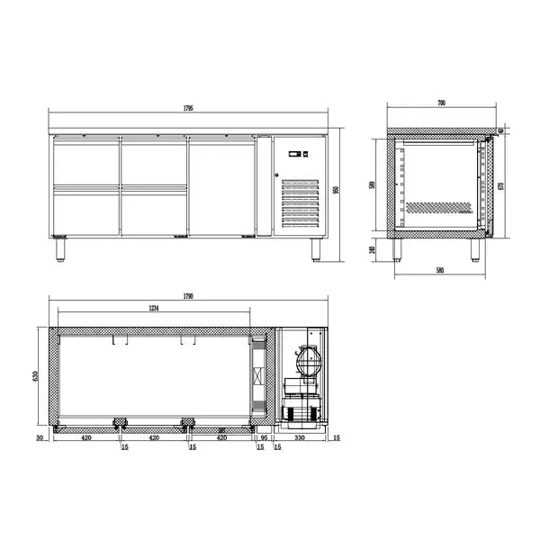 Combisteel Koelwerkbank | Energy Line | 291L | 1 deur 4 laden | +2°C/+8°C | Geforceerd | 1795x700x860(h)mm | 7450.5030
