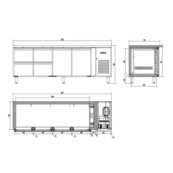 Combisteel Koelwerkbank | Energy Line | 393L | 2 deuren 4 laden | +2°C/+8°C | Geforceerd | 2230x700x860(h)mm | 7450.5035