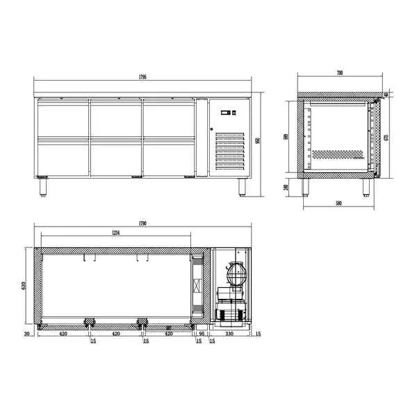 Combisteel Koelwerkbank | Energy Line | 291L | 6 laden | +2°C/+8°C | Geforceerd | 1795x700x860(h)mm | 7450.5045