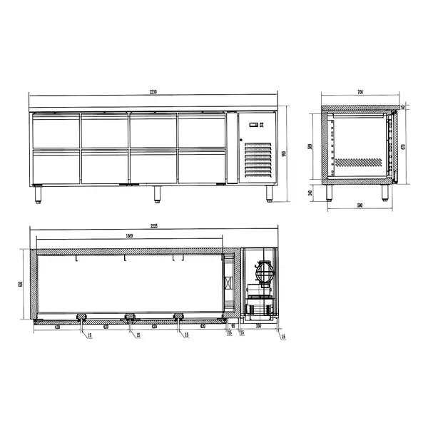 Combisteel Koelwerkbank | Energy Line | 393L | 8 laden | +2°C/+8°C | Geforceerd | 2230x700x860(h)mm | 7450.5050