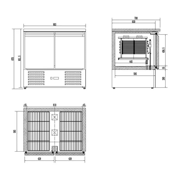 Combisteel Koelwerkbank | ENERGY LINE | 257L | 2 Deuren | +2°C/+8°C | Geforceerd | 900x700x870(h)mm | 7450.5100