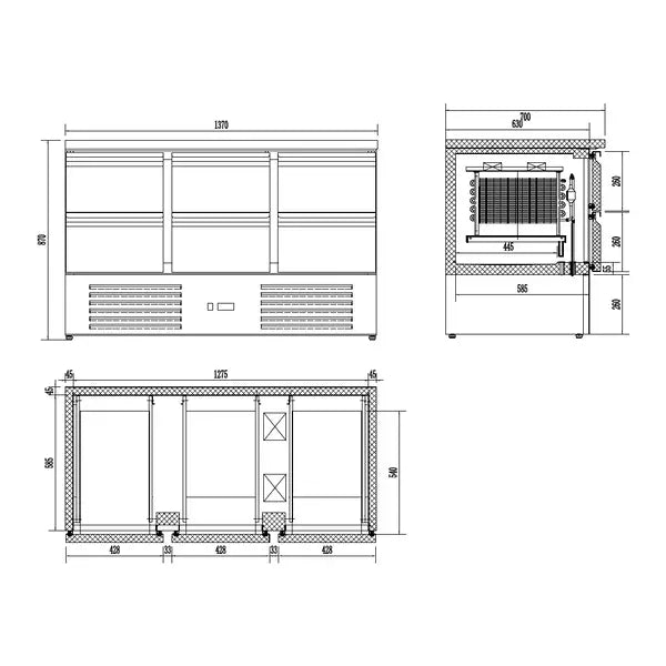 Combisteel Koelwerkbank | ENERGY LINE | 400L | 6 Laden | +2°C/+8°C | Geforceerd | 1368x700x870(h)mm | 7450.5120