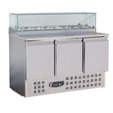 Combisteel Pizza Koelwerkbank | 444L | 3 deuren | +2°C/+8°C | 8x 1/6 GN | Statisch | 1368x700x1090(h)mm | 7450.0220