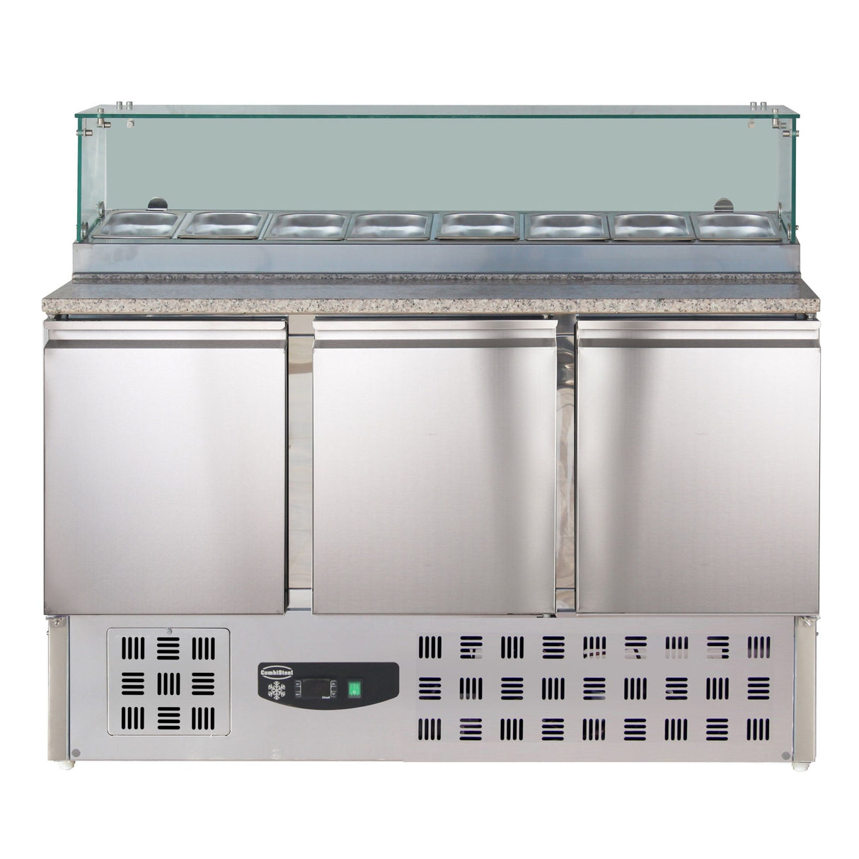 Combisteel Pizza Koelwerkbank | 444L | 3 deuren | +2°C/+8°C | 8x 1/6 GN | Statisch | 1368x700x1090(h)mm | 7450.0220