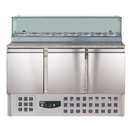 Combisteel Pizza Koelwerkbank | 444L | 3 deuren | +2°C/+8°C | 8x 1/6 GN | Statisch | 1368x700x1090(h)mm | 7450.0220