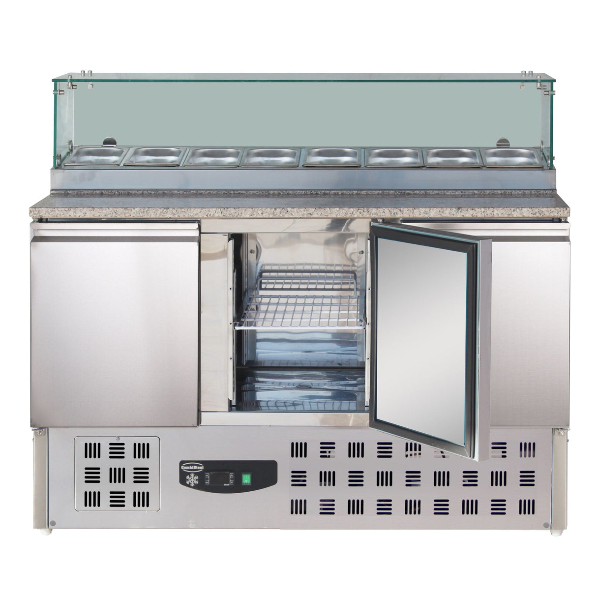 Combisteel Pizza Koelwerkbank | 444L | 3 deuren | +2°C/+8°C | 8x 1/6 GN | Statisch | 1368x700x1090(h)mm | 7450.0220