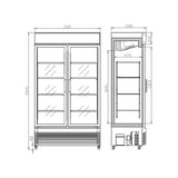 Combisteel Glasdeur Koelkast Zwart/Wit | 750L | 2 Deuren | +2°C/+10°C | Geforceerd | 1120x610x1965(h)mm | 7455.1390