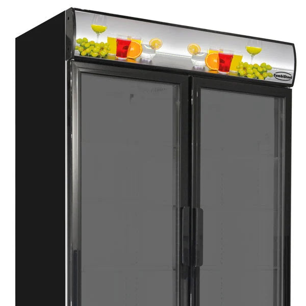 Combisteel Glasdeur Koelkast Zwart | 780L | 2 Deuren | +2°C/+10°C | Geforceerd | 1120x595x2100(h)mm | 7455.1394