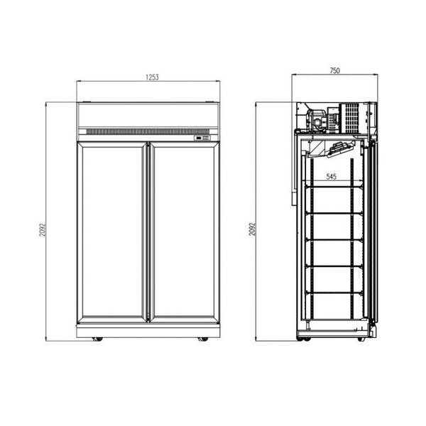 Combisteel Glasdeur Koelkast Wit | 1000L | 2 Glasdeuren | 0°C/+10°C | Geforceerd | 1253x710x2092(h)mm | 7455.2400