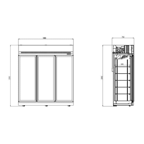 Combisteel Glasdeur Koelkast Wit | 1530L | 3 Glasdeuren | 0°C/+10°C | Geforceerd | 1880x710x2092(h)mm | 7455.2410